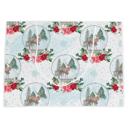 ポインセチア·クリスマス·シカ·スノーボール ラージペーパーバッグ (正面)