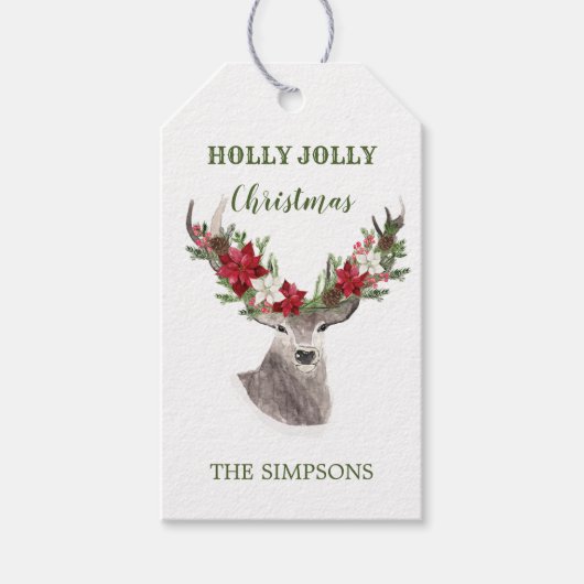 ポインセチア・クリスマス・トナカイ ギフトタグ (正面)