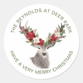 ポインセチア・クリスマス・トナカイ ラウンドシール
