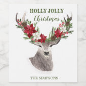 ポインセチア・クリスマス・トナカイ ワインラベル (シングルラベル)