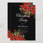 ポインセチア・クリスマス・招待状・プログラム&メニュー・ブラック 招待状 (正面/裏面)