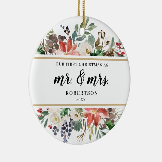 ポインセチア・グリーン初めてのクリスマスズ氏とミセス セラミックオーナメント (右)