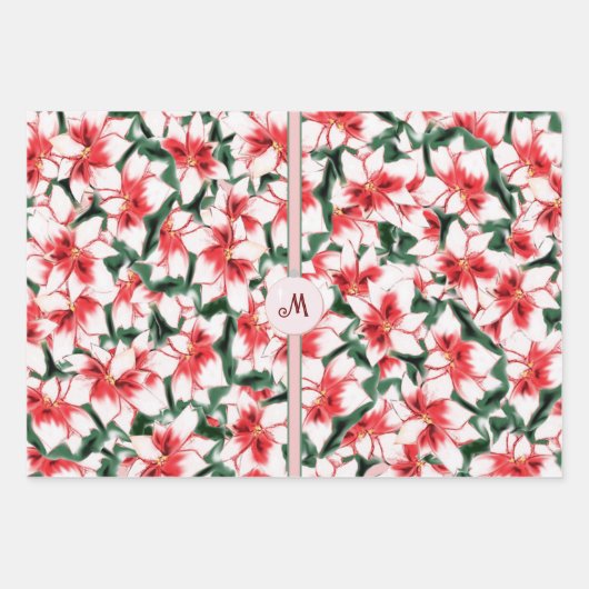 ポインセチア・サンタクロース・スター・オブ・ベツレヘム・クリスマス ラッピングペーパーシート (正面)