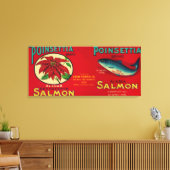 ポインセチア・サーモン缶ラベル キャンバスプリント (インサイチュ (リビング))