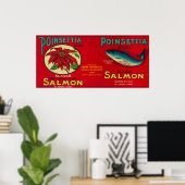 ポインセチア・サーモン缶ラベル ポスター (ホームオフィス)