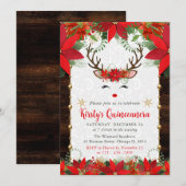 ポインセチア&トナカイ顔クリスマスキンセアニェラ 招待状 (正面/裏面)