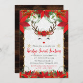 ポインセチア&トナカイ顔クリスマススウィート16 招待状 (正面/裏面)