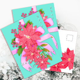 ポインセチア ハッピー ホリデー ニューミレニアムアクアブルー シーズンポストカード