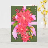 ポインセチア ハッピー ホリデー 新年 グリーン カード (黄色い花)
