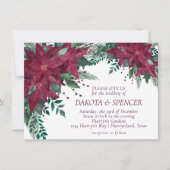 ポインセチア バーガンディとターコイズのホリデー ウェディング 招待状 (正面)