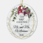 ポインセチア·パイン·金ゴールド·フレーム1聖結婚した降誕祭 セラミックオーナメント (左)