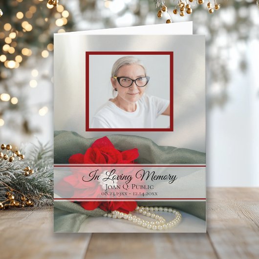 ポインセチア・パールズ冬葬儀記念悔やみや弔慰 サンキューカード