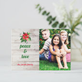 ポインセチア ピース＆ラブ - 3x5 クリスマスカード 招待状 (スタンド正面)