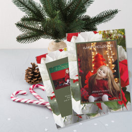 ポインセチア フラワーのハッピー ホリデー 2 フォト カード