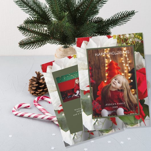 ポインセチア フラワーのハッピー ホリデー 2 フォト カード