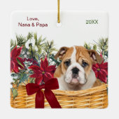 ポインセチア・ブルドッグ子犬クリスマスカスケット セラミックオーナメント (裏面)