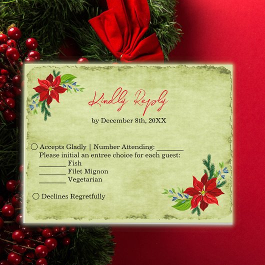 ポインセチア・ブーケ、ヴィンテージRSVポストカード インビテーションポストカード