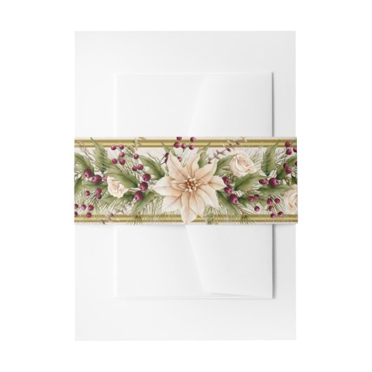 ポインセチア&ベリーと金ゴールド 招待状ベリーバンド (正面例)