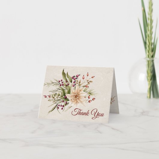 ポインセチア&ベリーエレガントな結婚式 サンキューカード (正面)