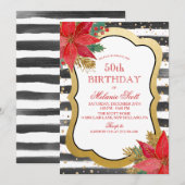 ポインセチア ホリデー 誕生日パーティー 招待状 (正面/裏面)