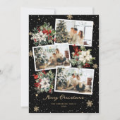 ポインセチア・ホリーブラックフォトメリークリスマスカード シーズンカード (正面)