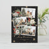 ポインセチア・ホリーブラックフォトメリークリスマスカード シーズンカード (スタンド正面)