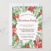ポインセチア、ホリーベリー企業のクリスマスパーティー 招待状 (正面)