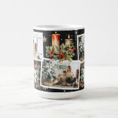 ポインセチア・ホリーベリー黒写真クリスマス コーヒーマグカップ (中央)