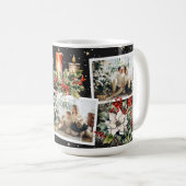ポインセチア・ホリーベリー黒写真クリスマス コーヒーマグカップ (正面右)