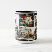 ポインセチア・ホリーベリー黒写真クリスマス マグカップ (中央)