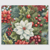 ポインセチア&ホリーベリー ラッピングペーパー (フラット)