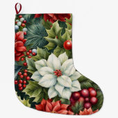 ポインセチア&ホリーベリー ラージクリスマスストッキング (正面)