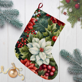 ポインセチア&ホリーベリー ラージクリスマスストッキング