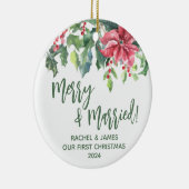 ポインセチア&ホリー初めてのクリスマスメリー&結婚した セラミックオーナメント (右)