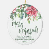 ポインセチア&ホリー初めてのクリスマスメリー&結婚した セラミックオーナメント (左)