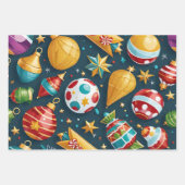 ポインセチア、ホリー、クリスマスおもちゃクリスマスバックグラウンド ラッピングペーパーシート (正面3)