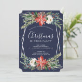 ポインセチア&ホワイトローズクリスマスディナー招待状 招待状 (スタンド正面)