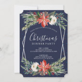 ポインセチア&ホワイトローズクリスマスディナー招待状 招待状 (正面)