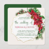 ポインセチア、ホーリー、松のクリスマス ウェディング 招待状 (正面/裏面)