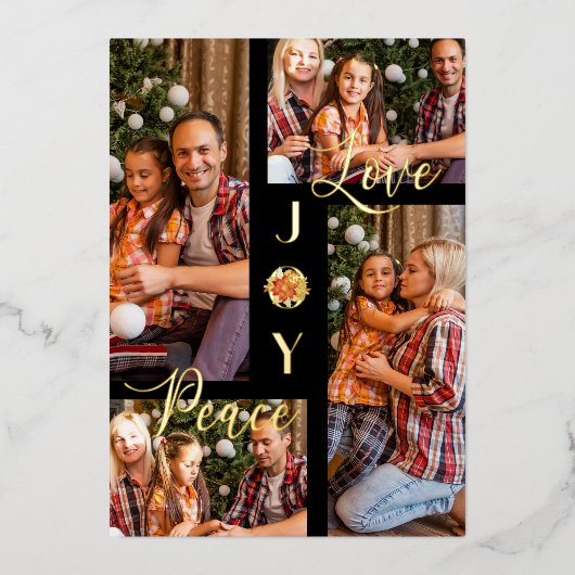 ポインセチア ミニマル モダン 4 枚の写真 コラージュ 箔シーズンカード (正面)