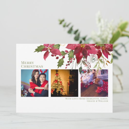 ポインセチア・メリークリスマスエレガント・クリスマスカード 招待状 (スタンド正面)