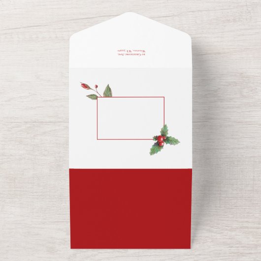 ポインセチア&メリークリスマスタイポグラフィ3 – 写真 オールインワン招待状 (外側)