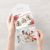 ポインセチア&メリークリスマスタイポグラフィ3 – 写真 オールインワン招待状 (貼ってはがせる)