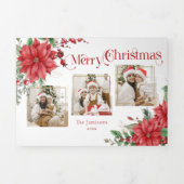 ポインセチア&メリークリスマスタイポグラフィ3 – 写真 三つ折りクリスマスカード (カバー)