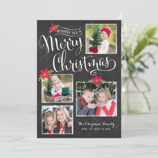 ポインセチア・メリークリスマスフォトカード シーズンカード (スタンド正面)