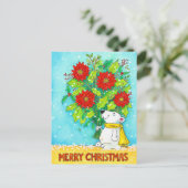 ポインセチア・メリークリスマス・ベア ポストカード (スタンド正面)