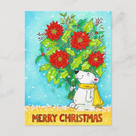 ポインセチア・メリークリスマス・ベア ポストカード (正面)