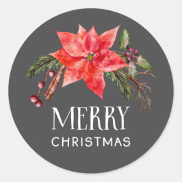 ポインセチア メリークリスマス ボタニカル ラウンドシール