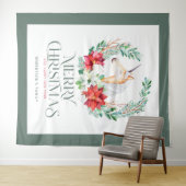 ポインセチア・ユニコーンリースとクリスマスタイポグラフィ タペストリー (インサイチュ(横))