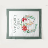 ポインセチア・ユニコーンリースとクリスマスタイポグラフィ タペストリー (正面(横))